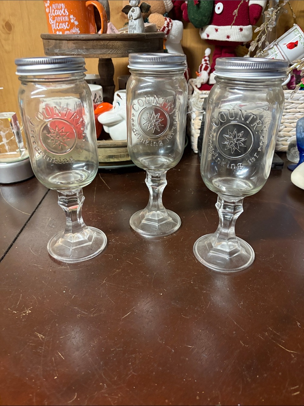Mason Jar Wine Glasses - Set of 3 - Clear Glass